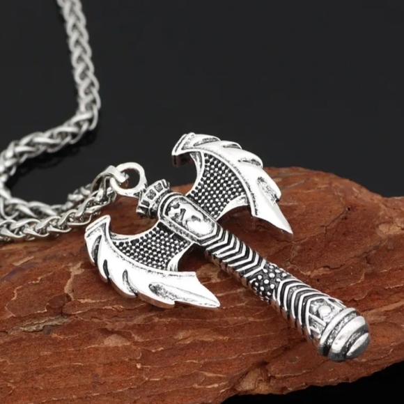 New Men's Punk Style Viking Rune Ax Pendant Necklace - Picture 3 of 3